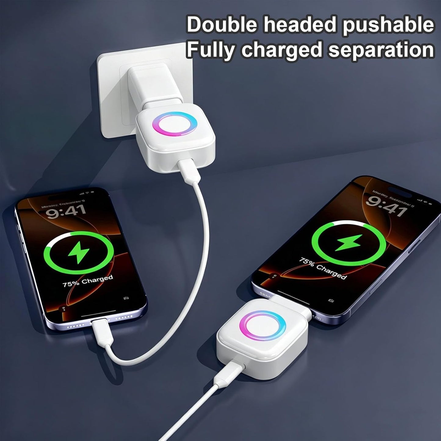 GranVio AI Smart USB-C fast charger with auto-disconnect feature, showing a sleek black charging device plugged into a wall outlet.