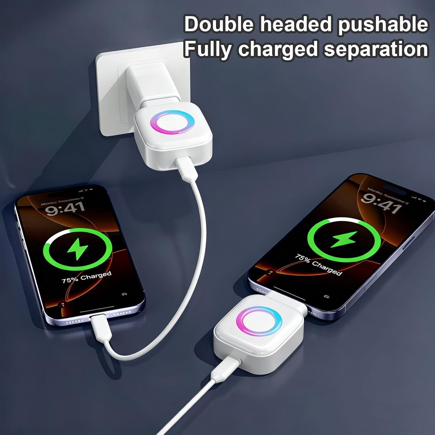 GranVio AI Smart USB-C fast charger with auto-disconnect feature, showing a sleek black charging device plugged into a wall outlet.