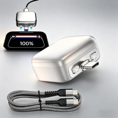 GranVio AI Smart USB-C fast charger with auto-disconnect feature, showcasing a compact white charging device with cable attached.